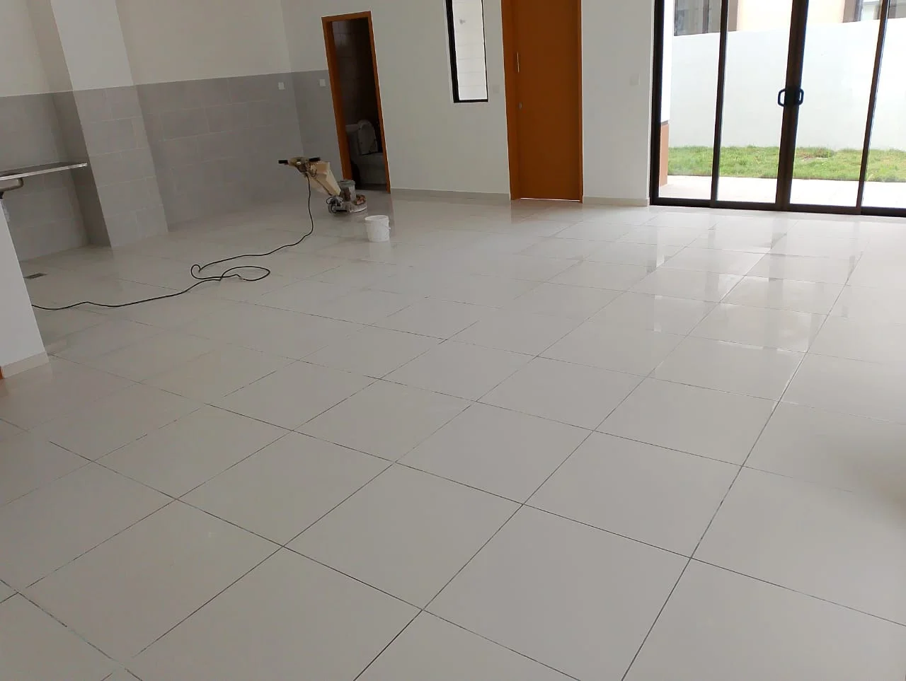 Beige Tile Floor Buffer Polishing
