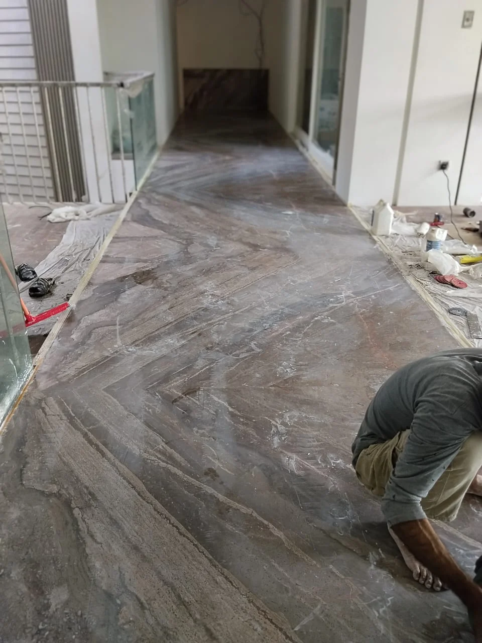 Chevron Marble Hallway Polishing Work
