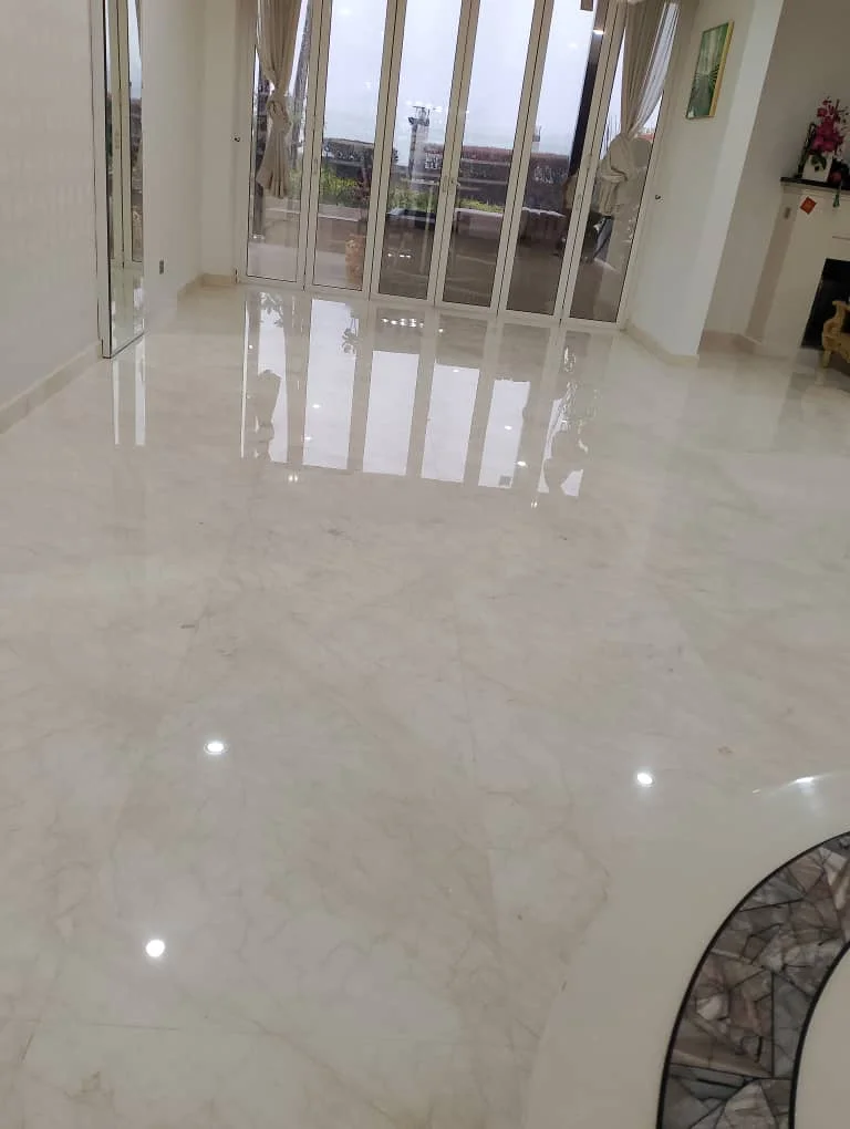 Cream Marble Floor Folding Doors Reflection