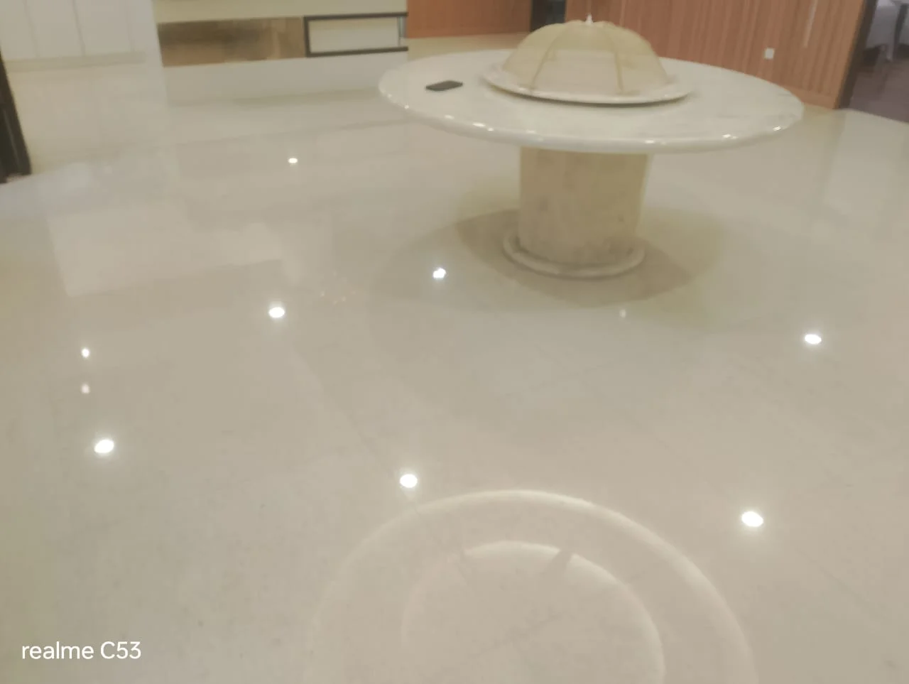 Cream Marble Floor Pedestal Table Mirror