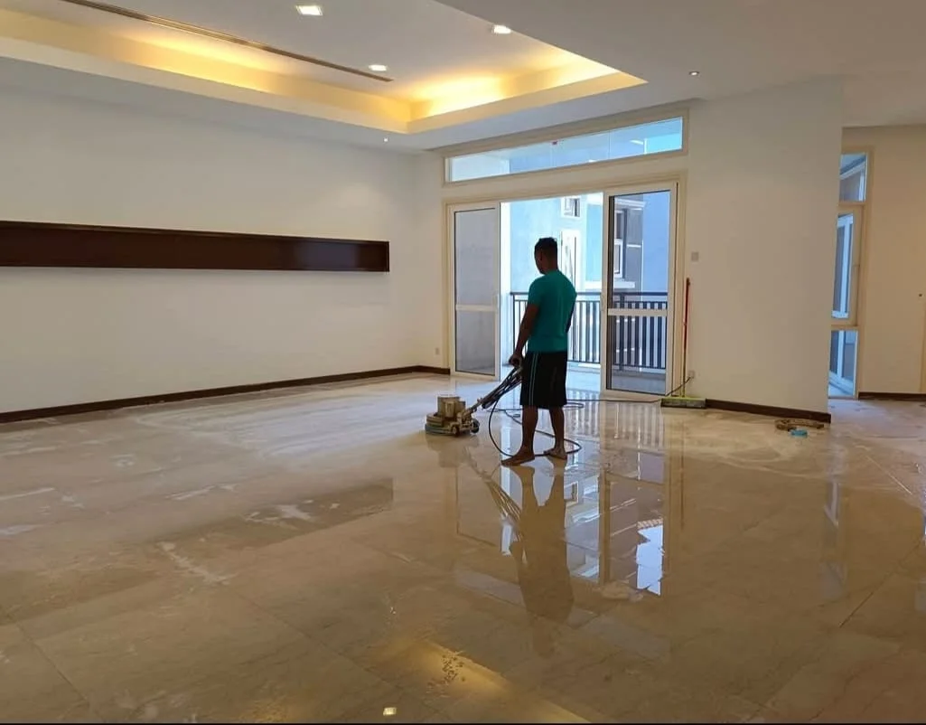 Cream Marble Floor Polisher Living Room