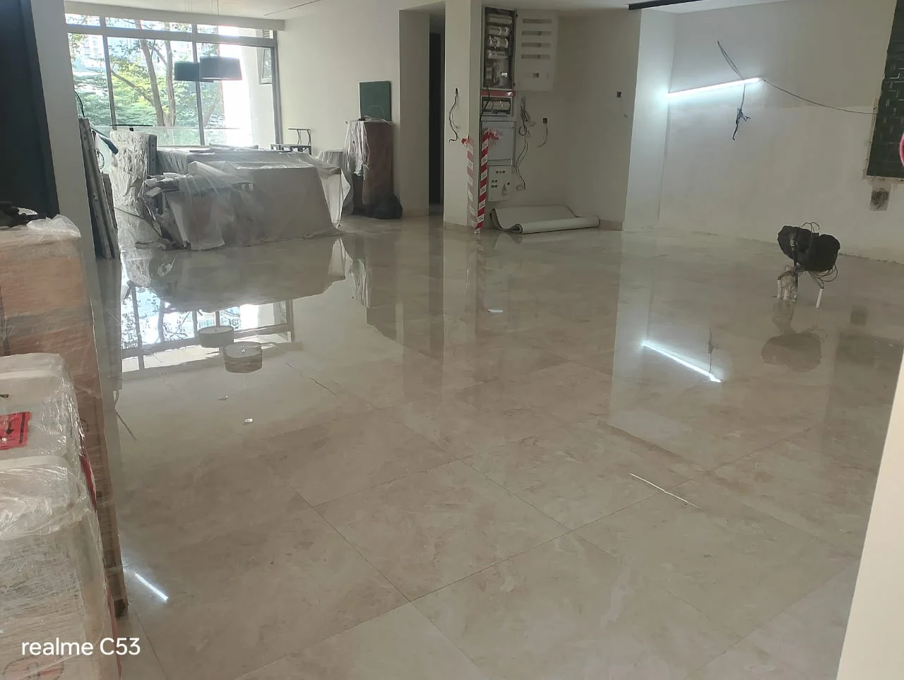 Finished polished marble floor