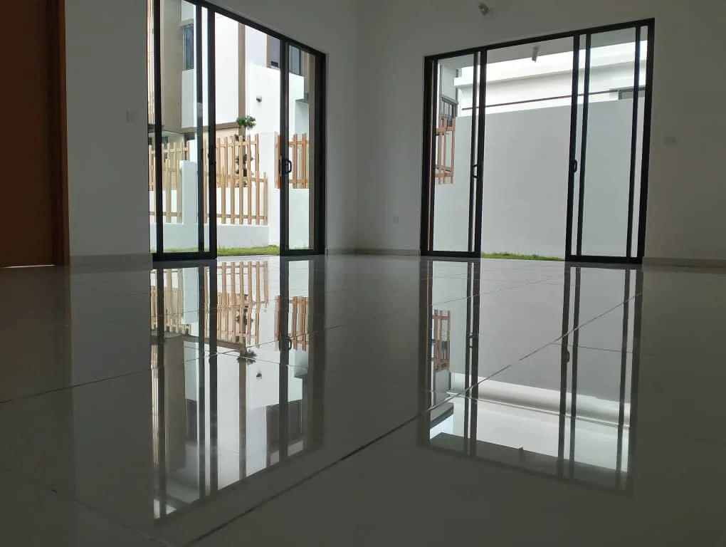 Glossy Tile Floor Patio Doors Reflection