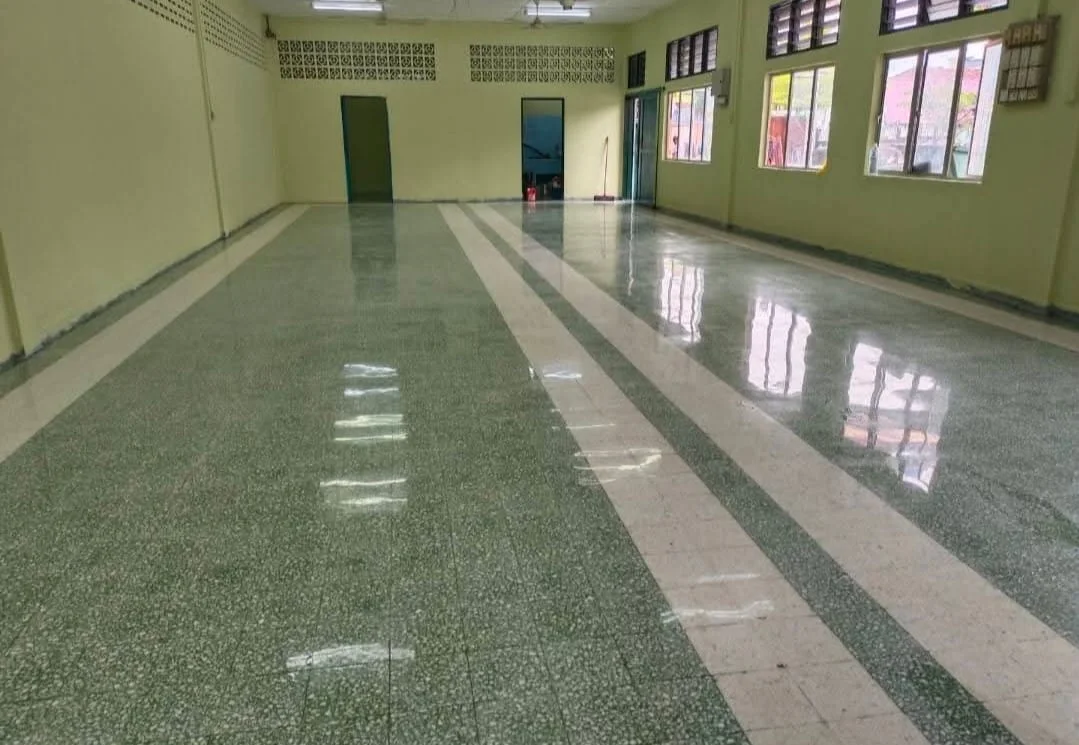 Polished terrazzo hall
