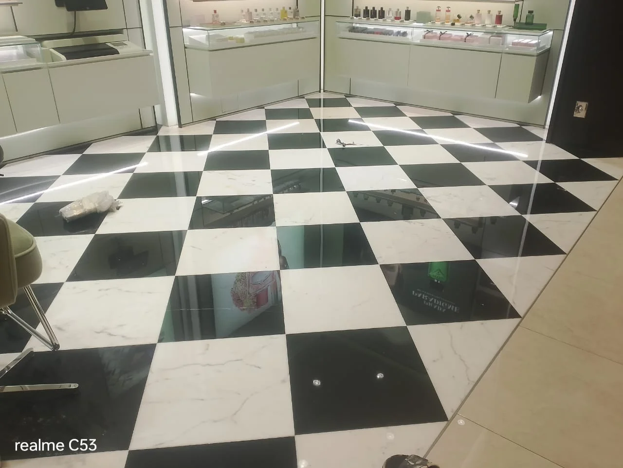Polished Checkerboard Marble Boutique Floor