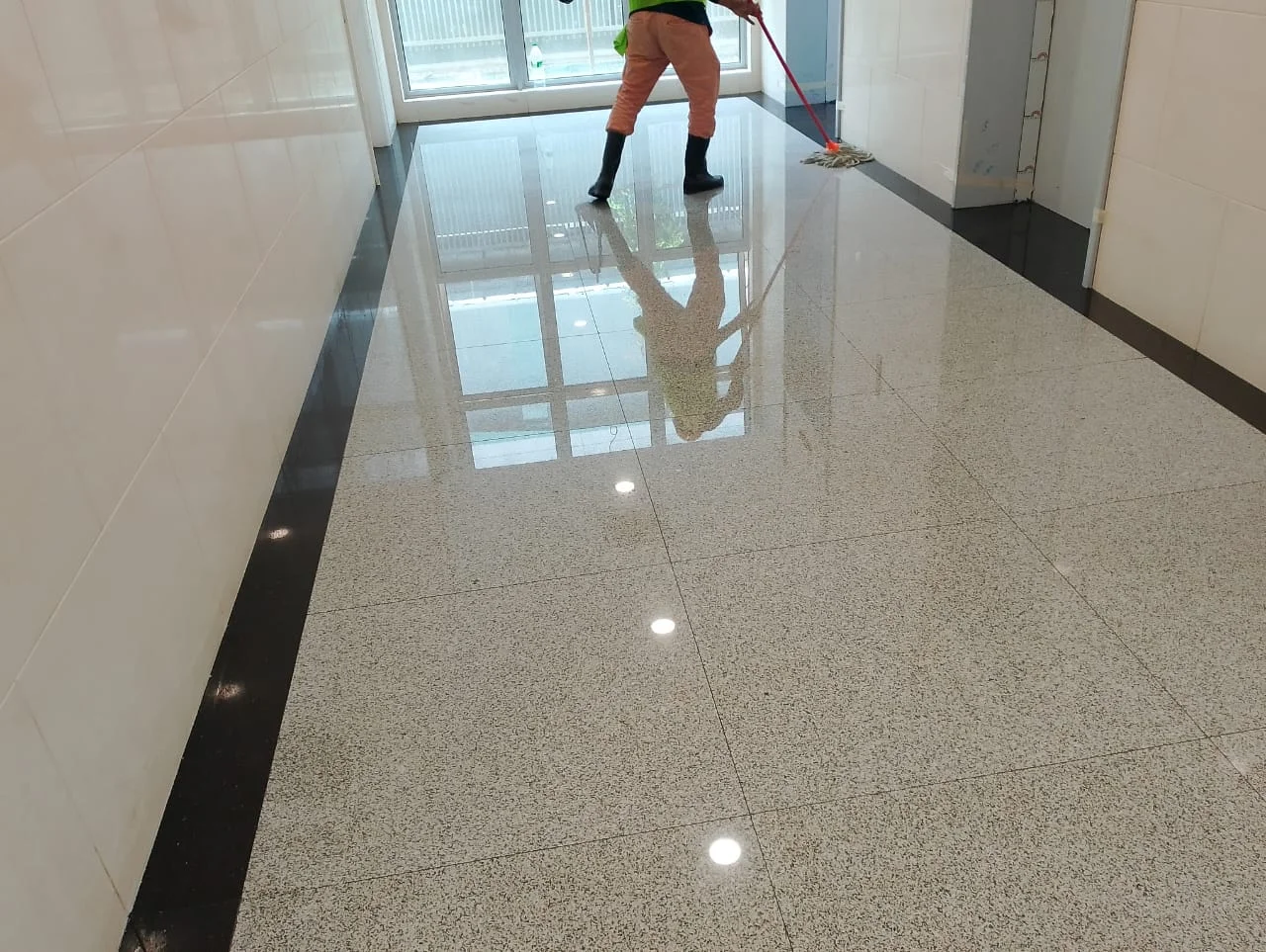 Polished Granite Hallway Floor Cleaning