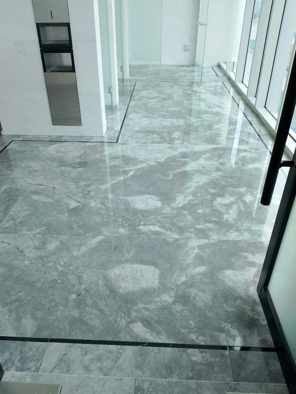 Polished Grey Marble Lobby Mirror Finish — Amin Marble Polish