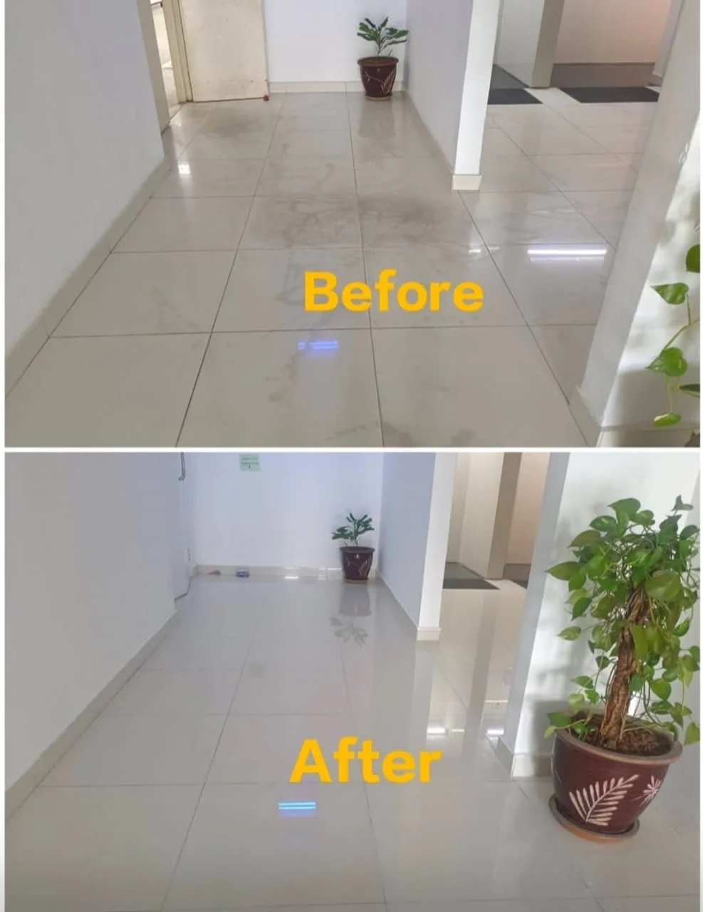 Tile Floor Before After Polishing Comparison — Amin Marble Polish