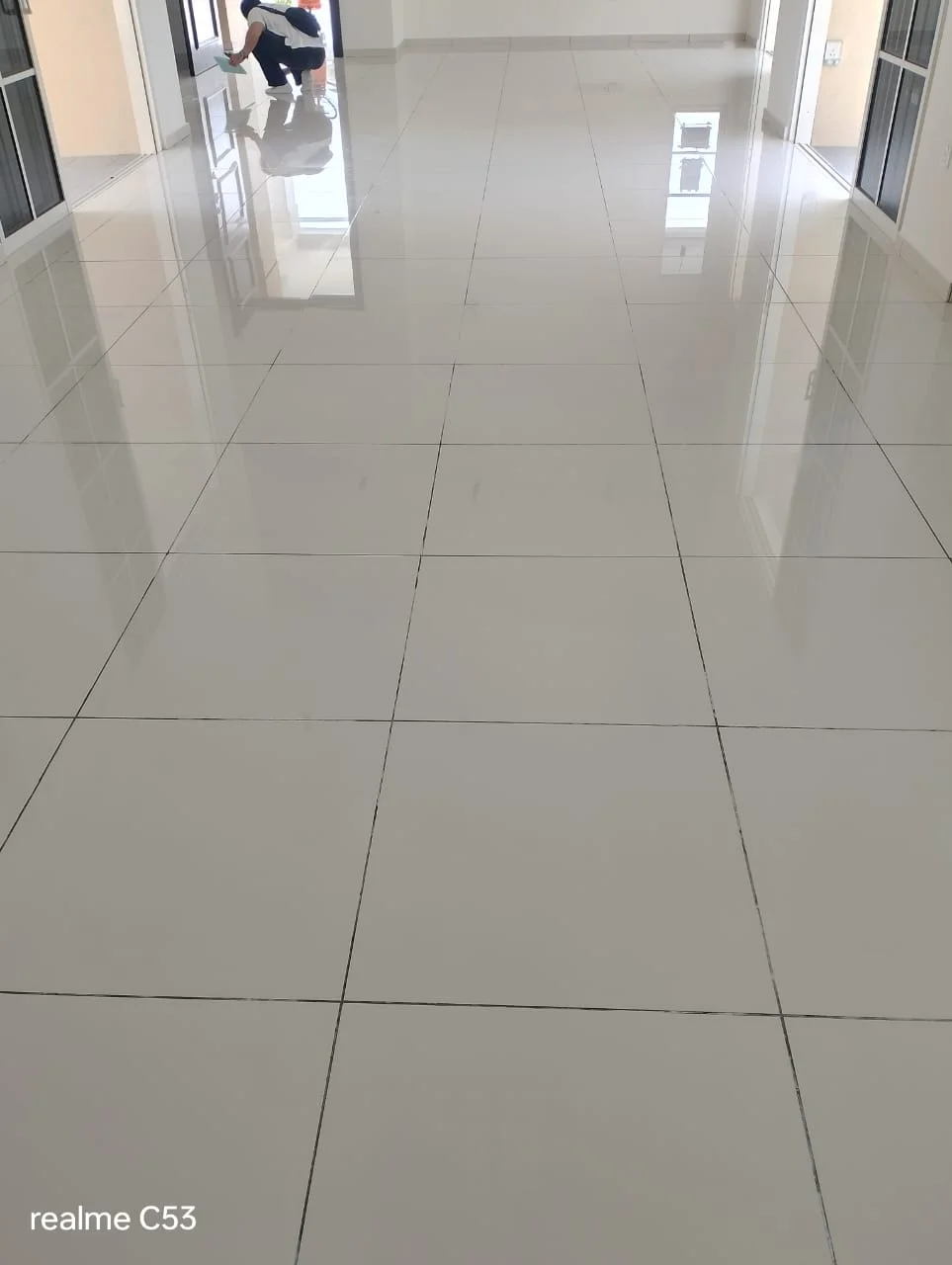 White Tile Floor Grid Mirror Polish